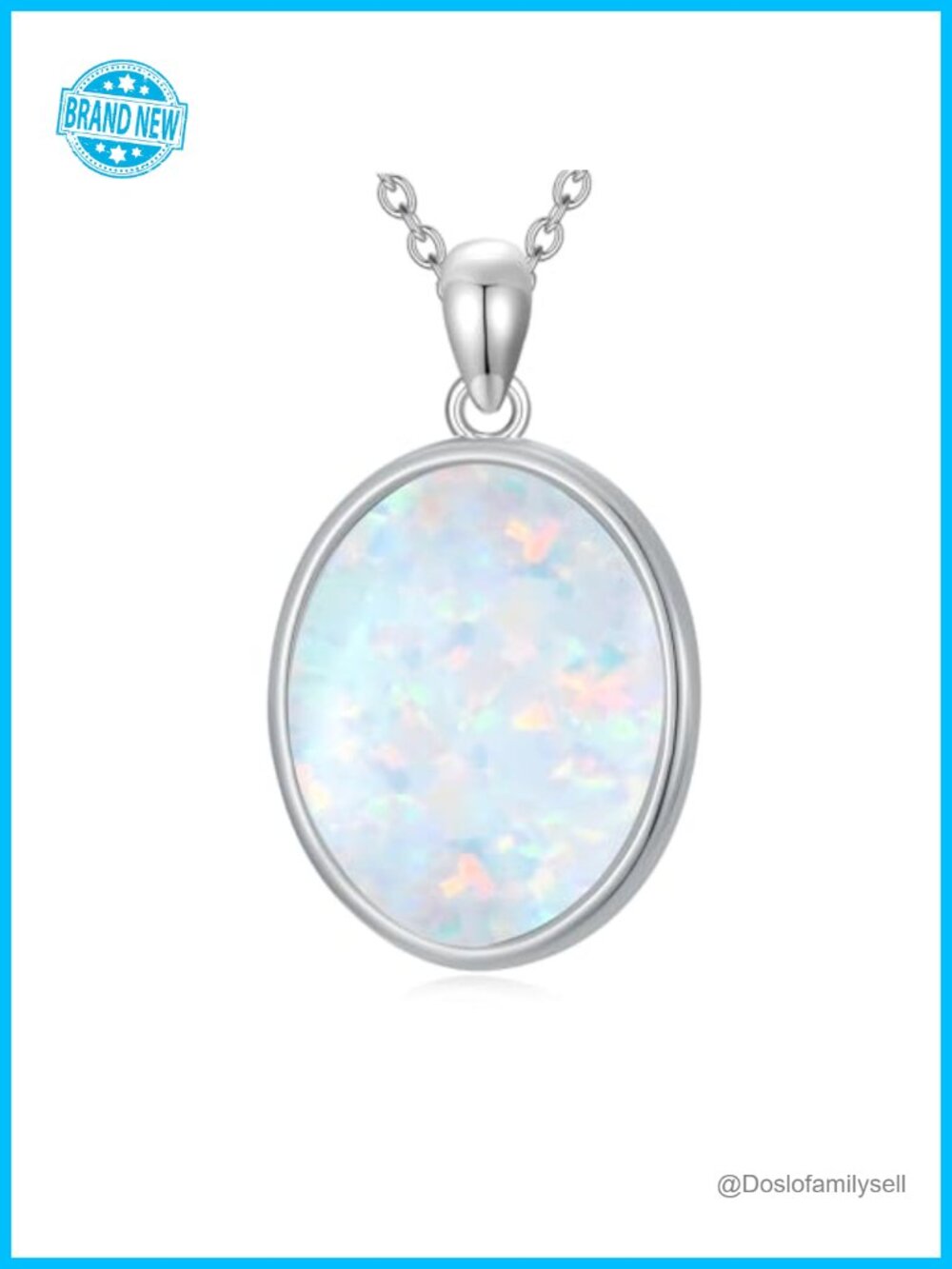 925 Sterling Silver Opal Pendant Necklace 18+2" Adjustable